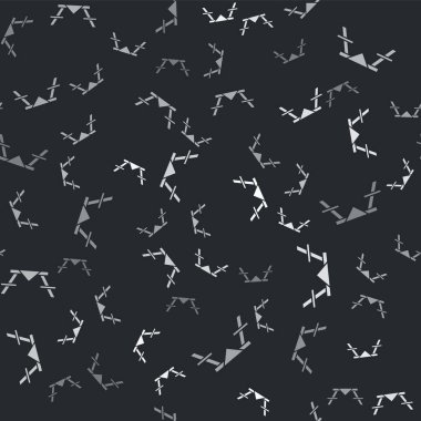 Masa simgesinin her iki tarafında sıraları olan gri piknik masası siyah arkaplanda izole edilmiş pürüzsüz desen. Vektör İllüstrasyonu