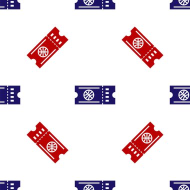 Blue and red Basketball game ticket icon isolated seamless pattern on white background. Vector Illustration