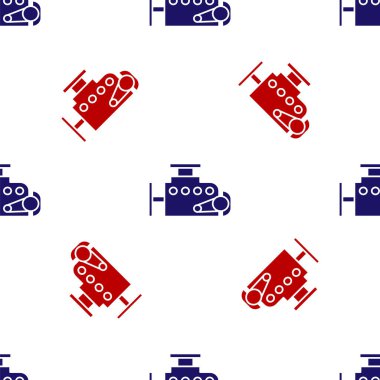 Blue and red Car engine icon isolated seamless pattern on white background. Vector Illustration