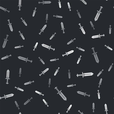 Grey Sword for game icon isolated seamless pattern on black background. Vector Illustration