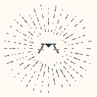 Masa simgesinin her iki tarafında da bej arka planda izole edilmiş banklar olan gri piknik masası. Soyut çember rastgele noktalar. Vektör İllüstrasyonu