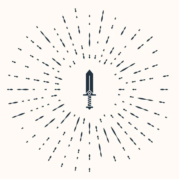 Espada gris para el icono del juego aislado sobre fondo beige. Puntos aleatorios de círculo abstracto. Ilustración vectorial — Archivo Imágenes Vectoriales