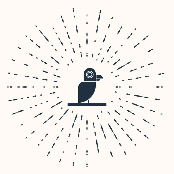 Иконка серого пиратского попугая выделена на бежевом фоне. Абстрактные круговые случайные точки. Векторная миграция — стоковый вектор