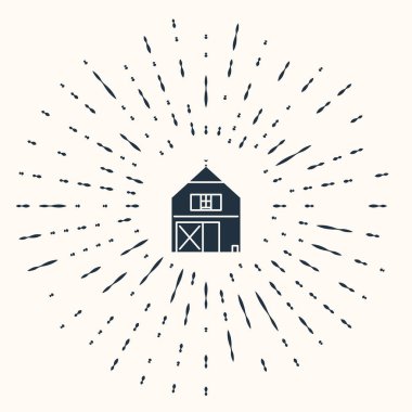 Gri Çiftlik Evi konsept simgesi bej arka planda izole edilmiş. Kırsal çiftlik manzarası. Soyut çember rastgele noktalar. Vektör İllüstrasyonu