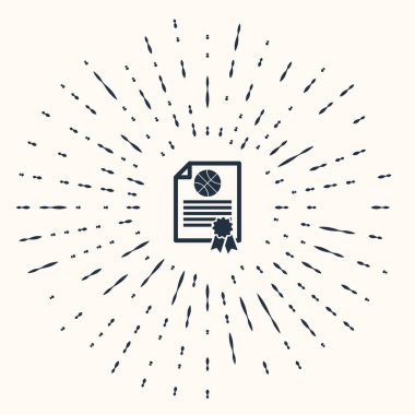 Gri Sertifika şablon basketbol ödülü ikonu bej arka planda izole edildi. Başarı, ödül, diploma, burs, diploma kavramları. Soyut çember rastgele noktalar. Vektör İllüstrasyonu