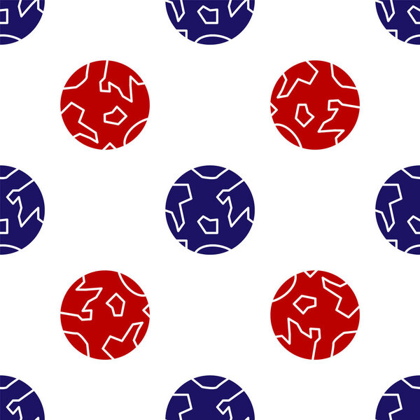 Blue and red Planet Earth icon isolated seamless pattern on white background. Vector Illustration