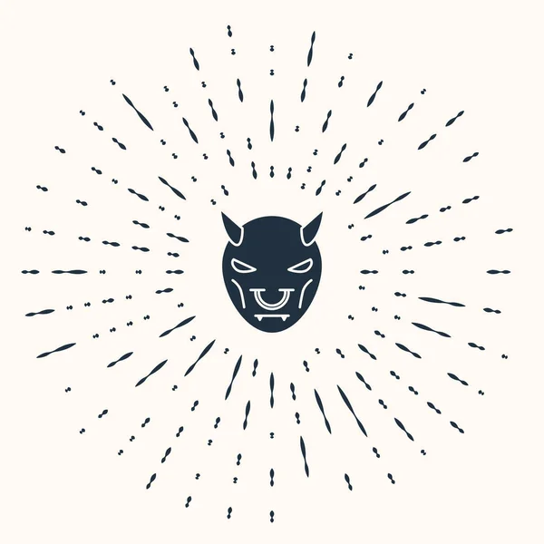 Grå mask av djävulen med horn ikon isolerad på beige bakgrund. Abstrakt cirkel slumpmässiga prickar. Vektor Illustration — Stock vektor