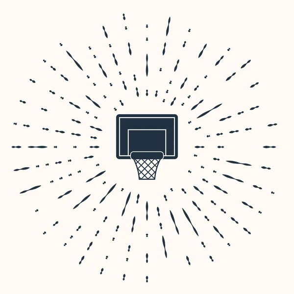 Ícone de backboard de basquete cinza isolado no fundo bege. Pontos aleatórios de círculo abstrato. Ilustração vetorial — Vetor de Stock