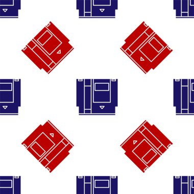Blue and red Cartridge for retro game console icon isolated seamless pattern on white background. TV Game cartridge. Vector Illustration