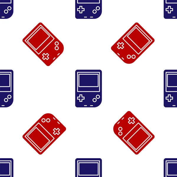 Modrá a červená Přenosné video herní konzole ikona izolované bezešvé vzor na bílém pozadí. Znamení Gamepad. Herní koncept. Vektorová ilustrace — Stockový vektor