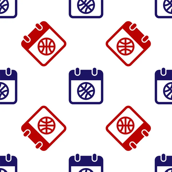 Blue and red Basketball on sport calendar icon isolated seamless pattern on white background. Vector Illustration — 스톡 벡터