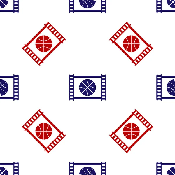 Modrá a červená Basketbal hra video ikona izolované bezešvé vzor na bílém pozadí. Vektorová ilustrace — Stockový vektor