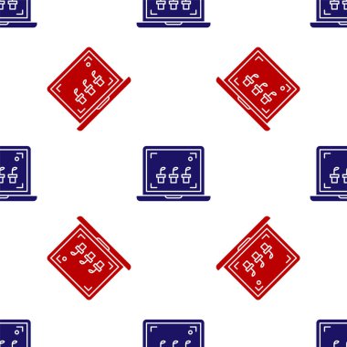 Blue and red Smart farming technology - farm automation system icon isolated seamless pattern on white background. Vector Illustration
