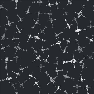 Grey Construction jackhammer icon isolated seamless pattern on black background. Vector Illustration