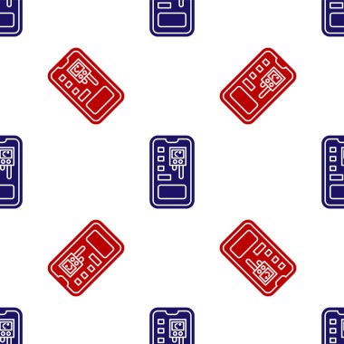 Blue and red Smart control farming system mobile application icon isolated seamless pattern on white background. Vector Illustration