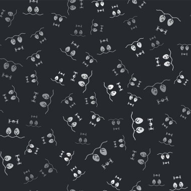 Grey Smart farm with drone control and tree icon isolated seamless pattern on black background. Innovation technology for agricultural company. Vector Illustration