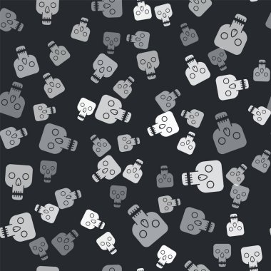 Grey Skull icon isolated seamless pattern on black background. Happy Halloween party. Vector Illustration