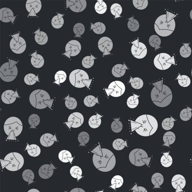 Grey Man holding handkerchief or napkin to his runny nose icon isolated seamless pattern on black background. Coryza desease symptoms. Vector Illustration
