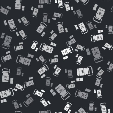 Grey Can container for milk and glass icon isolated seamless pattern on black background. Vector Illustration