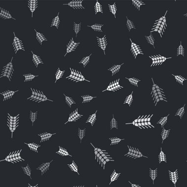 Grey Cereals set with rice, wheat, corn, oats, rye, barley icon isolated seamless pattern on black background. Ears of wheat bread symbols. Vector Illustration