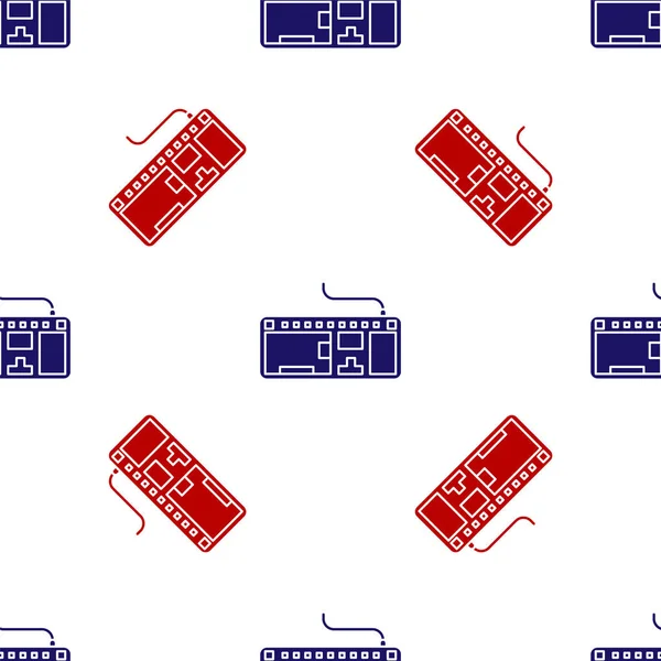 Blue and red Computer keyboard icon isolated seamless pattern on white background. PC component sign. Vector Illustration — Stock vektor