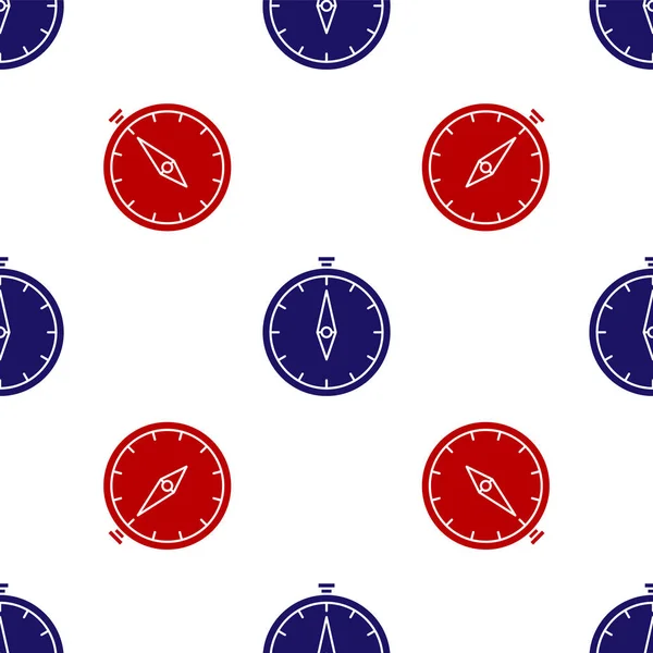Icono de brújula azul y rojo aislado patrón sin costuras sobre fondo blanco. Windrose símbolo de navegación. Signo de rosa de viento. Ilustración vectorial — Archivo Imágenes Vectoriales
