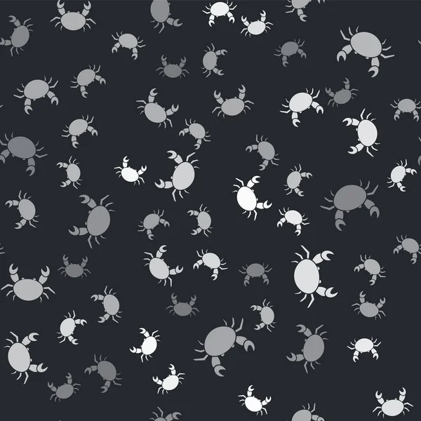 Grey Crab icon isolated seamless pattern on black background. Vector Illustration — 스톡 벡터