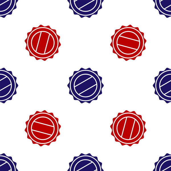 Blue and red Bottle cap icon isolated seamless pattern on white background. Vector Illustration