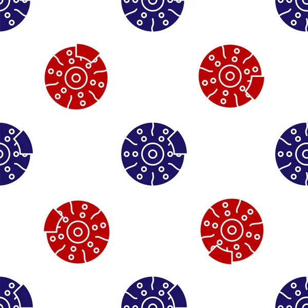 Blue and red Car brake disk with caliper icon isolated seamless pattern on white background. Vector Illustration — Stok Vektör
