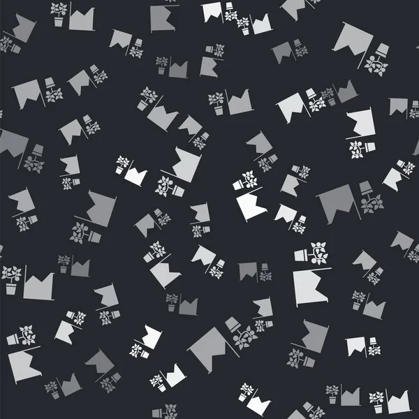 Graue Blume Statistiken Symbol isoliert nahtlose Muster auf schwarzem Hintergrund. Vektorillustration — Stockvektor