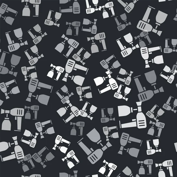 Grey Paint spray gun icon isolated seamless pattern on black background. Vector Illustration — Stok Vektör