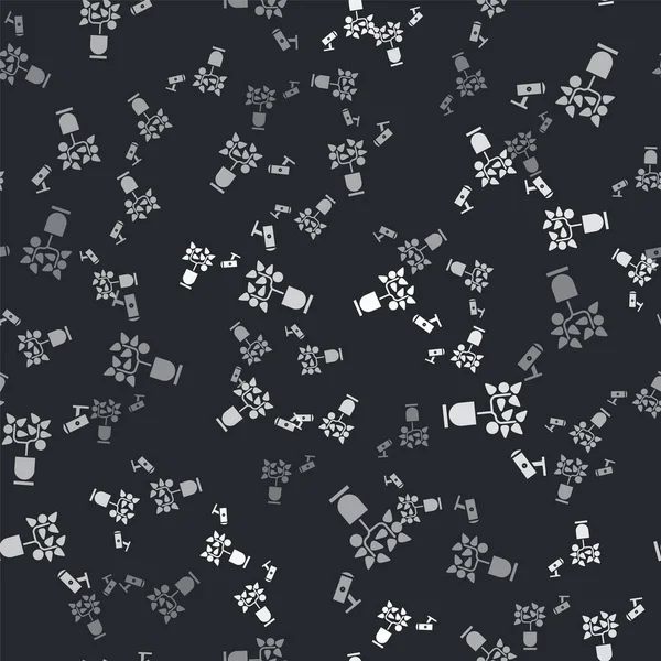 Grey Smart farming technology - farm automation system in app icon isolated seamless pattern on black background. Vector Illustration — Stok Vektör