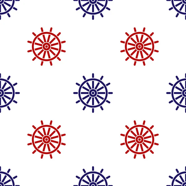 Blue and red Ship steering wheel icon isolated seamless pattern on white background. Vector Illustration — Stock Vector