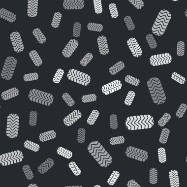 Grey Car tire icon isolated seamless pattern on black background. Vector Illustration