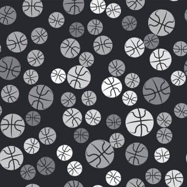 Grey Basketball ball icon isolated seamless pattern on black background. Sport symbol. Vector Illustration