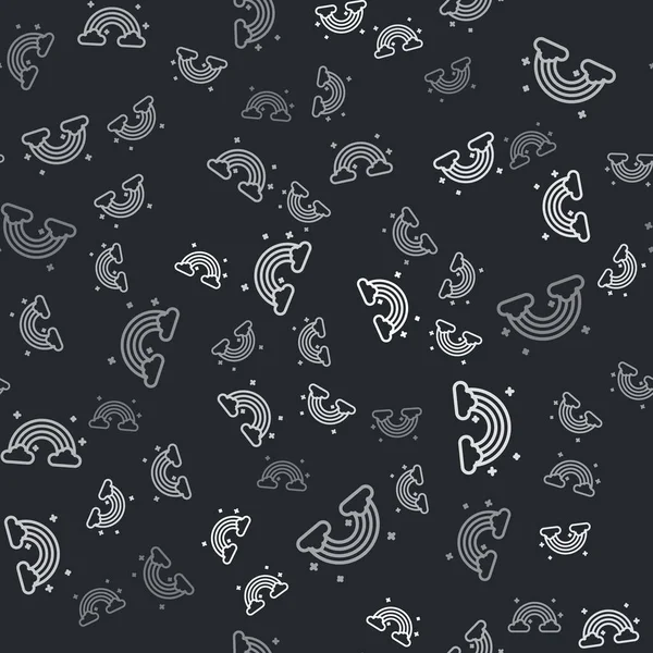 Grey Rainbow with clouds icon isolated seamless pattern on black background. Vector Illustration — 스톡 벡터