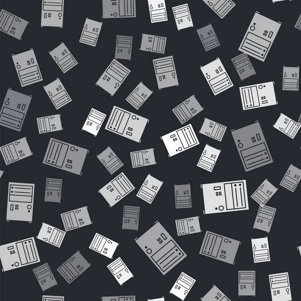 Icono de ordenador gris aislado patrón sin costura sobre fondo negro. Signo de componente PC. Ilustración vectorial — Archivo Imágenes Vectoriales