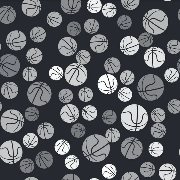 Иконка серого баскетбольного мяча изолирована плавным рисунком на черном фоне. Спортивный символ. Векторная миграция — стоковый вектор