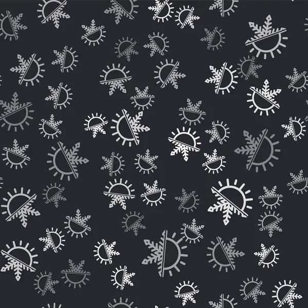 Grey Hot and cold symbol. Sun and snowflake icon isolated seamless pattern on black background. Winter and summer symbol. Vector Illustration — Stock Vector