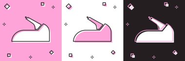 Araba el freni simgesini pembe beyaz ve siyah arkaplanda izole et. Park freni kolu. Vektör İllüstrasyonu
