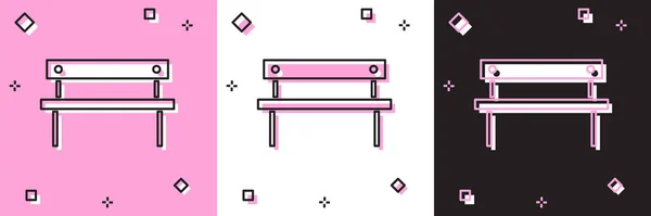 Zestaw Bench ikona izolowana na różowym i białym, czarnym tle. Ilustracja wektora — Wektor stockowy