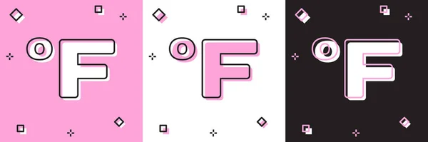 Conjunto Fahrenheit icono aislado en rosa y blanco, fondo negro. Ilustración vectorial — Vector de stock