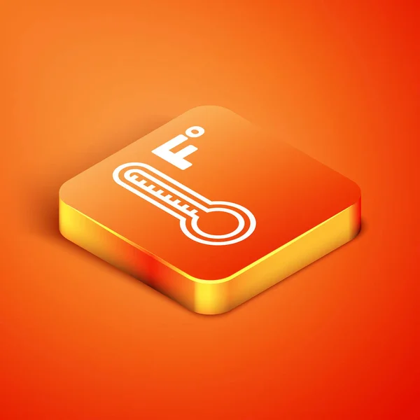 Isometric Meteorology thermometer measuring heat and cold icon isolated on orange background. Temperature Fahrenheit. Vector Illustration — ストックベクタ