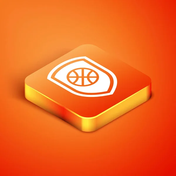 Isometric Shield in the basketball ball inside icon isolated on orange background. Vector Illustration — 스톡 벡터