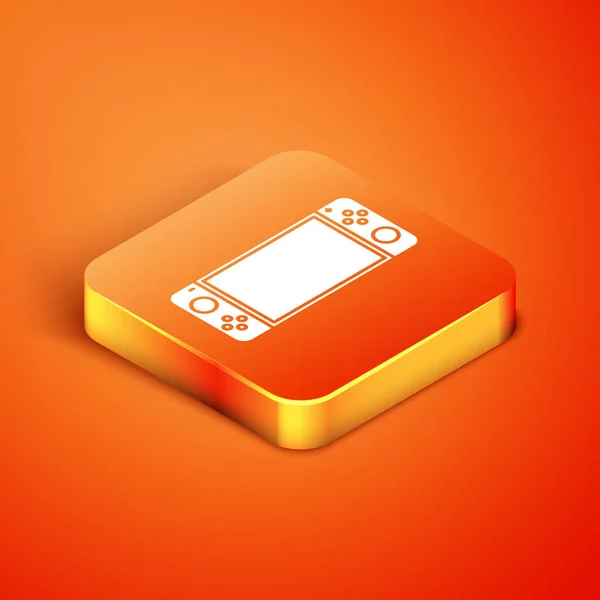 Isometric Przenośna ikona konsoli do gier wideo izolowana na pomarańczowym tle. Znak Gamepada. Koncepcja gry. Ilustracja wektora — Wektor stockowy