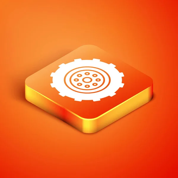 Isométrique icône de roue de voiture isolé sur fond orange. Illustration vectorielle — Image vectorielle