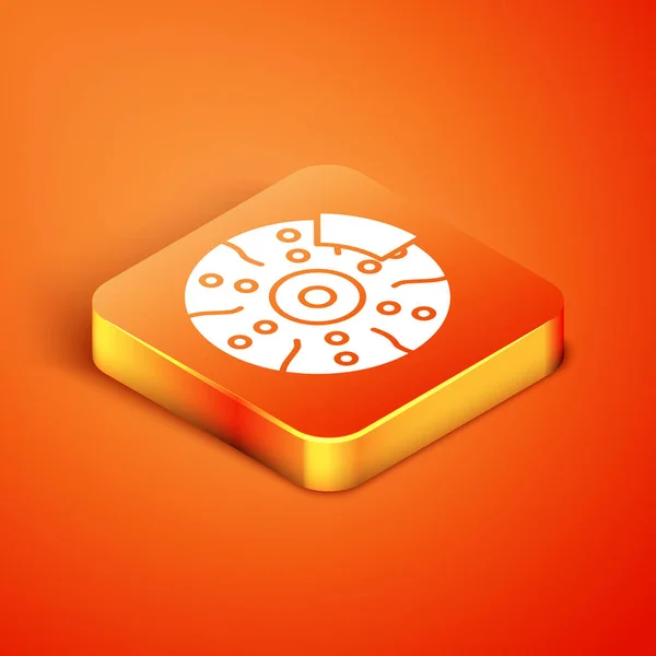Isometric Disque de frein de voiture avec icône étrier isolé sur fond orange. Illustration vectorielle — Image vectorielle
