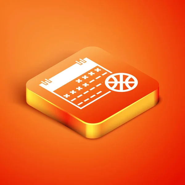 Basket isometrico sull'icona del calendario sportivo isolato su sfondo arancione. Illustrazione vettoriale — Vettoriale Stock
