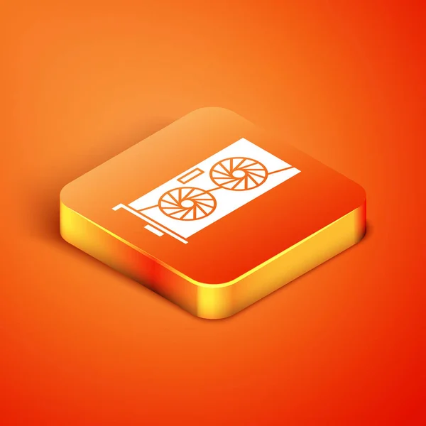 Isometrisches Grafikkartensymbol isoliert auf orangefarbenem Hintergrund. Vektorillustration — Stockvektor