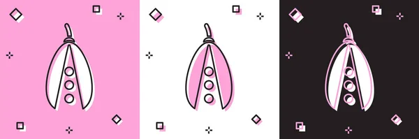 Conjunto de frijoles Riñón icono aislado en rosa y blanco, fondo negro. Ilustración vectorial — Vector de stock